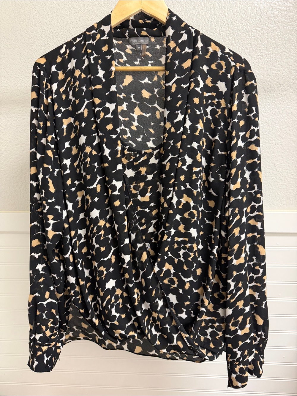 Leopard-Print Wrap Blouse - Black/Tan/White